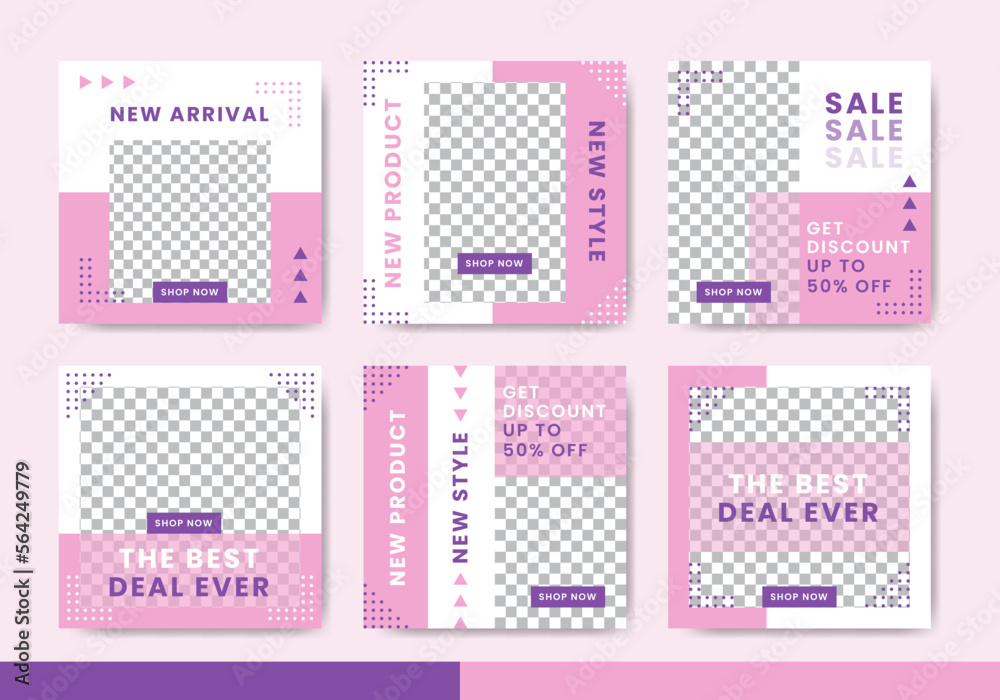 Fashion sale social media post template collection with pink and purple color Fashion sale social media post template collection with pink and purple color