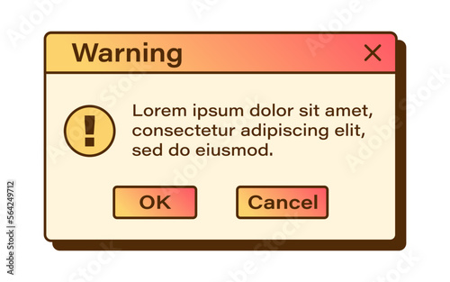 Vector retro vaporwave modal window. Y2k warning dialog windows. Nostalgic UI. Gradient retro computer interface. Warning message.