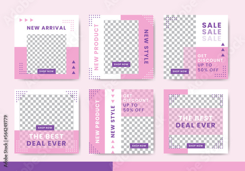 Wallpaper Mural Fashion sale social media post template collection with pink and purple color Torontodigital.ca