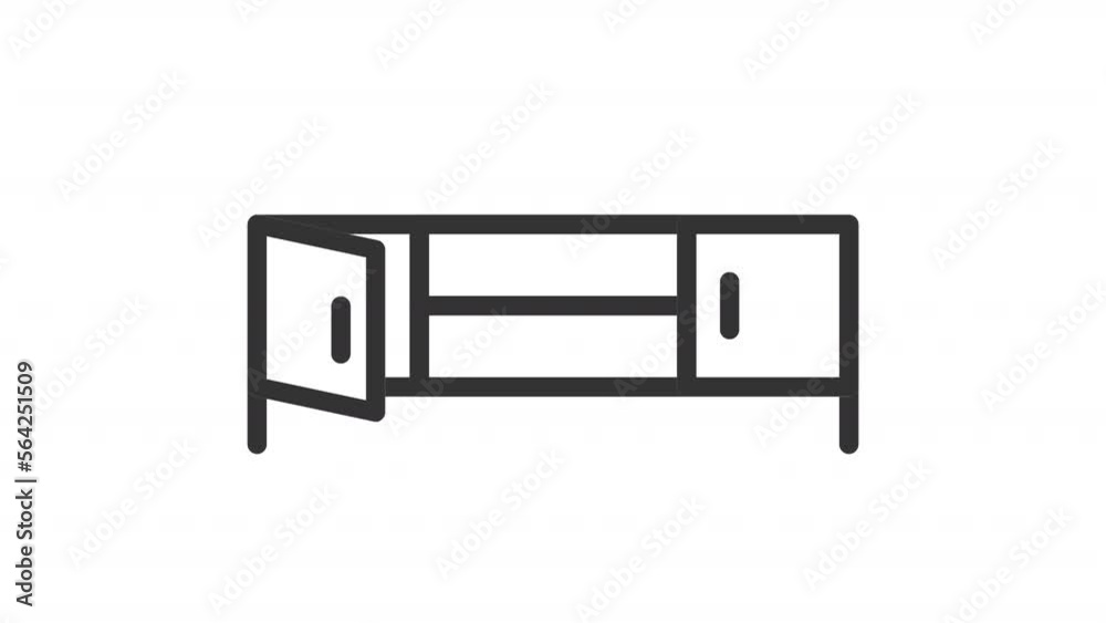 Animated TV stand linear icon. Media bench. Homeware shop. Living room interior. Seamless loop HD video with alpha channel on transparent background. Outline motion graphic animation Animated TV stand linear icon. Media bench. Homeware shop. Living room interior. Seamless loop HD video with alpha channel on transparent background. Outline motion graphic animation