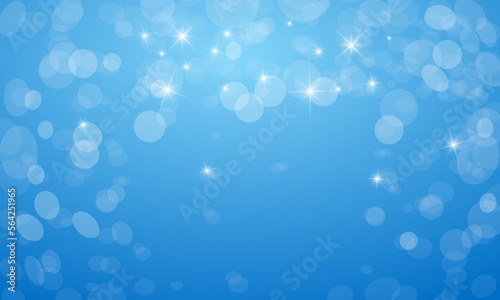Blue background with bokeh balls and stars - winter backdrop - vector