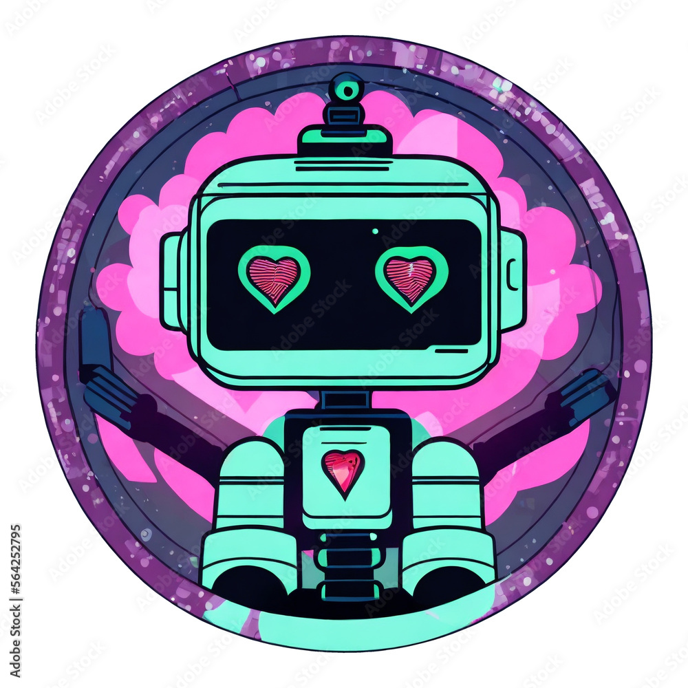 Naklejka premium Cute robot with hearts. Generative AI