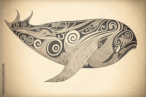 maori tribal whale sketch Polynesian tattoo pattern illustration generative ai