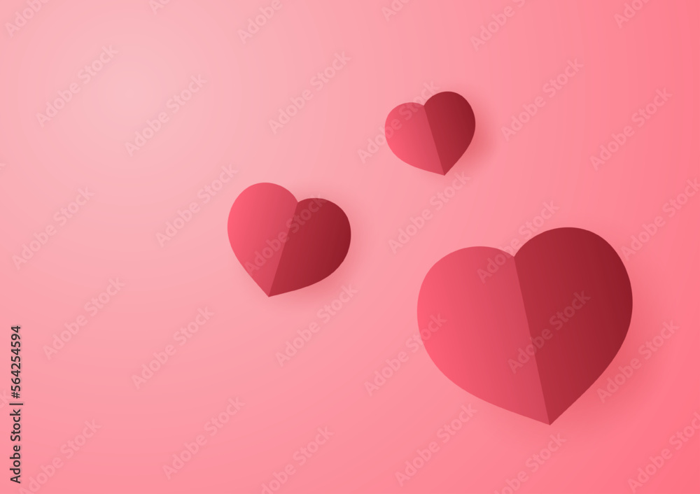 Heart frame. Valentine background with pink hearts. Paper style realistic valentines day card design. free space for text. copy space.