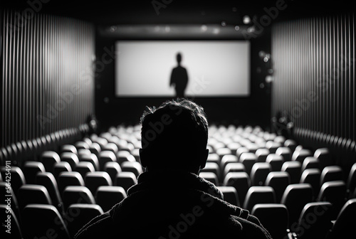 lonely person watching a movie in the cinema, concept of low viewership of film industry, generative ai