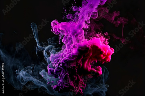 Colorful pink and purple smoke isolated on black background. Abstract background. Generative AI