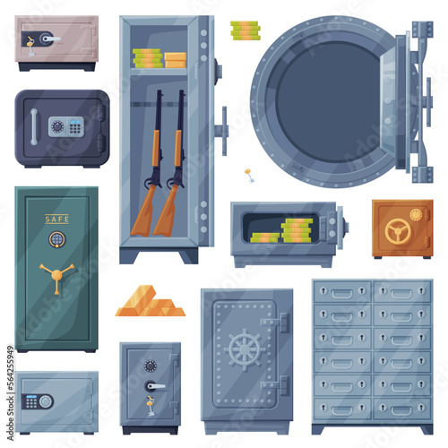 Metal Safe or Strongbox for Securing Valuable Object Vector Set