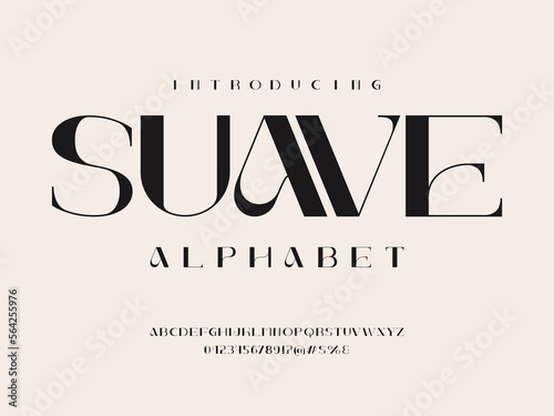 Modern elegant alphabet design with uppercase, numbers and symbol