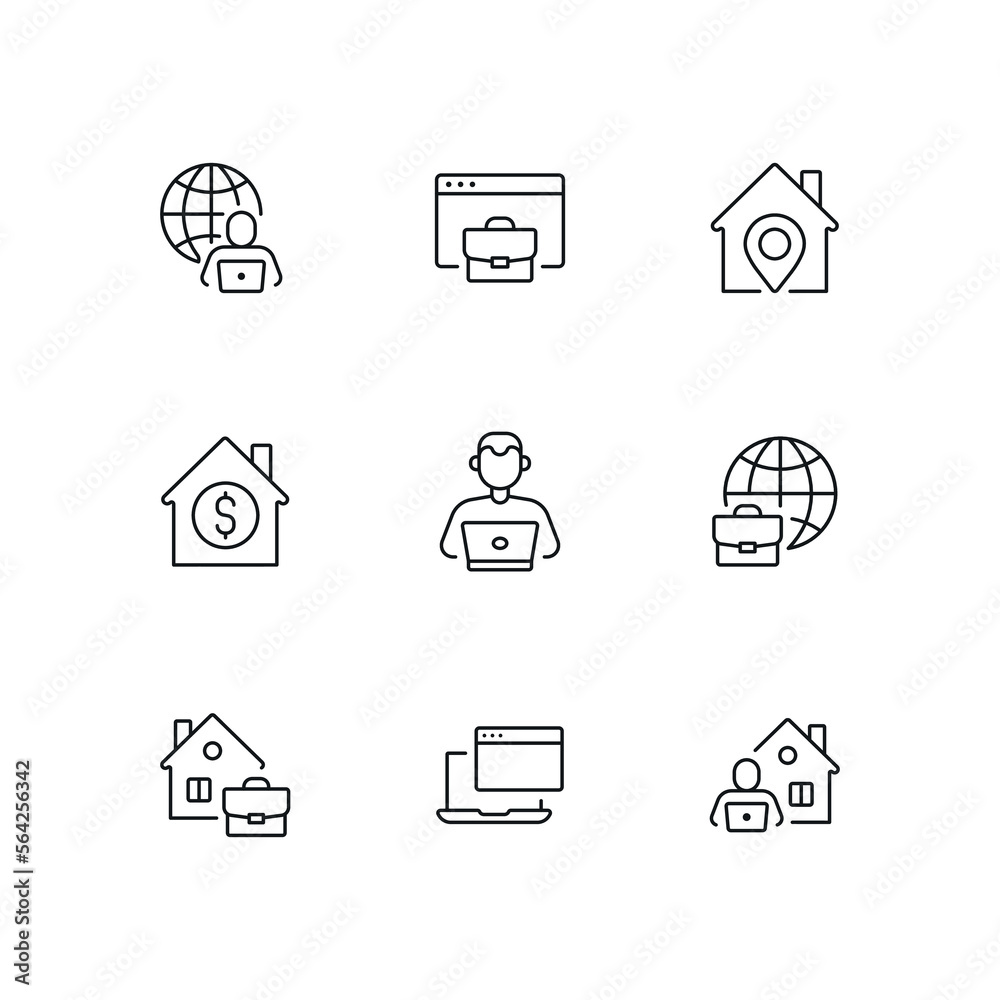 Remote work linear icon set. Freelance. Work from home thin line ...