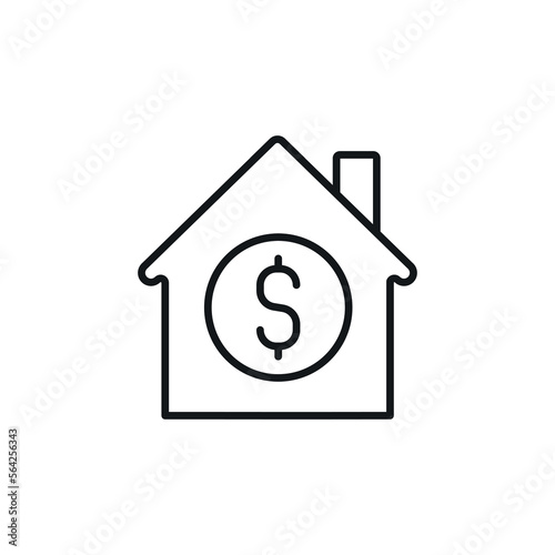 Earn money at home linear icon. Freelance. Remote work. House with a coin. Thin line customizable illustration. Contour symbol. Vector isolated outline drawing. Editable stroke
