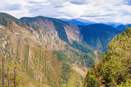 View of the mountains of the Cadi massif from the Grasolent viewpoint looking east. Bergeda, Catalonia, Spain