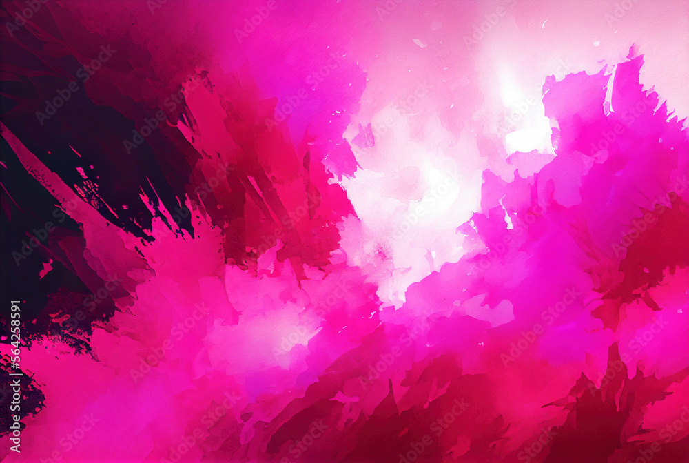 Abstract wet watercolor burst texture of magenta red paint splash explosion wash flow background generative AI art