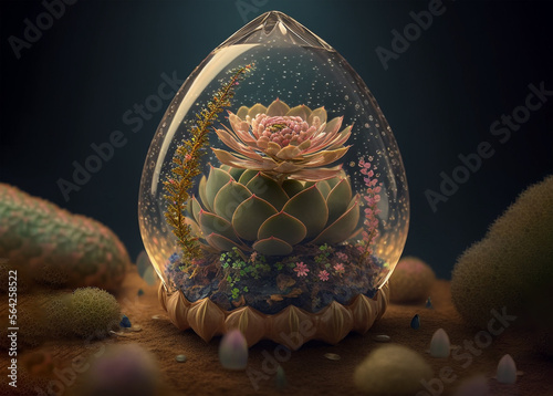 Atemberaubend schöne Terrarium super realistische natürliche Blume mit einem natürlichen Licht im Glas photo