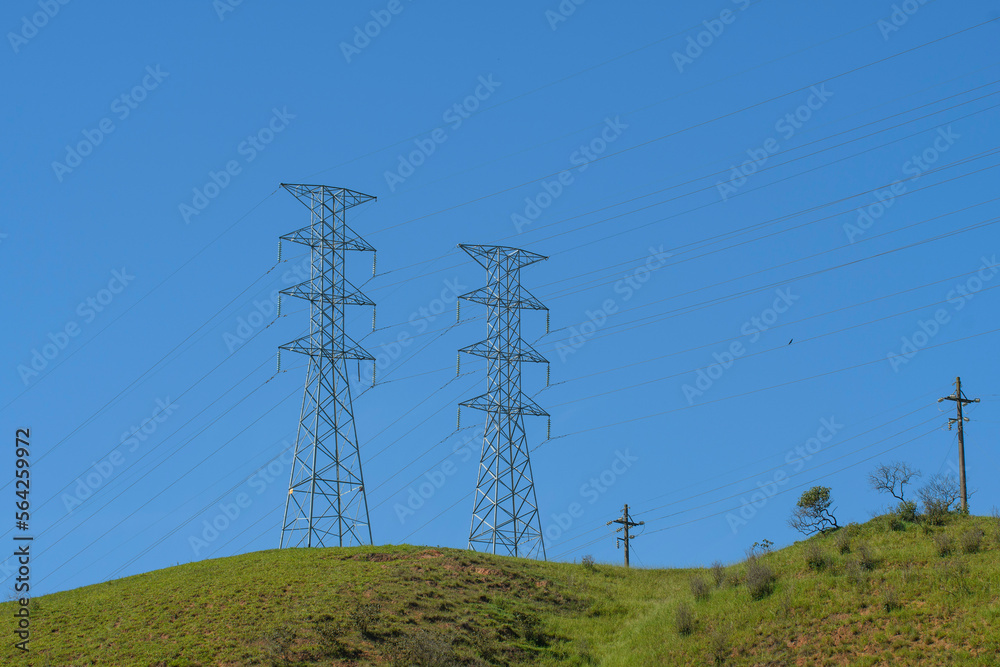 Electric power transmission tower in rural area  Electric power distribution infrastructure