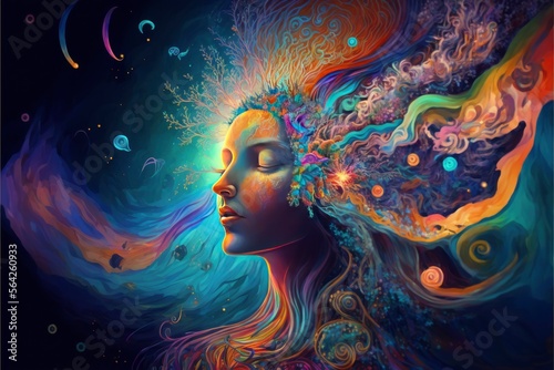 Murais de parede Euphoria dreamy aura calming psychedelic spirituality illustration