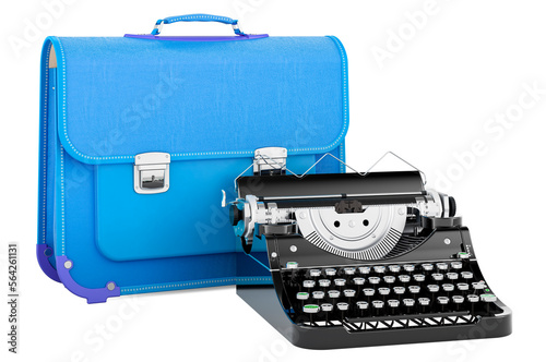 Schoolbag with typewriter, 3D rendering
