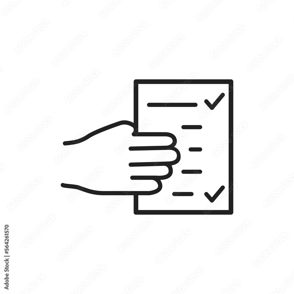 Document in hand linear icon. Thin line design Document in hand linear icon. Thin line design