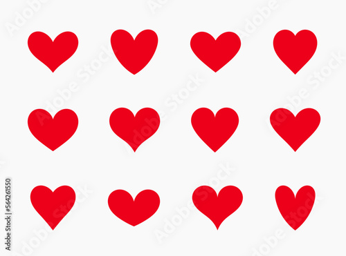 Red hearts icons. Heart symbols collection. Vector illustration