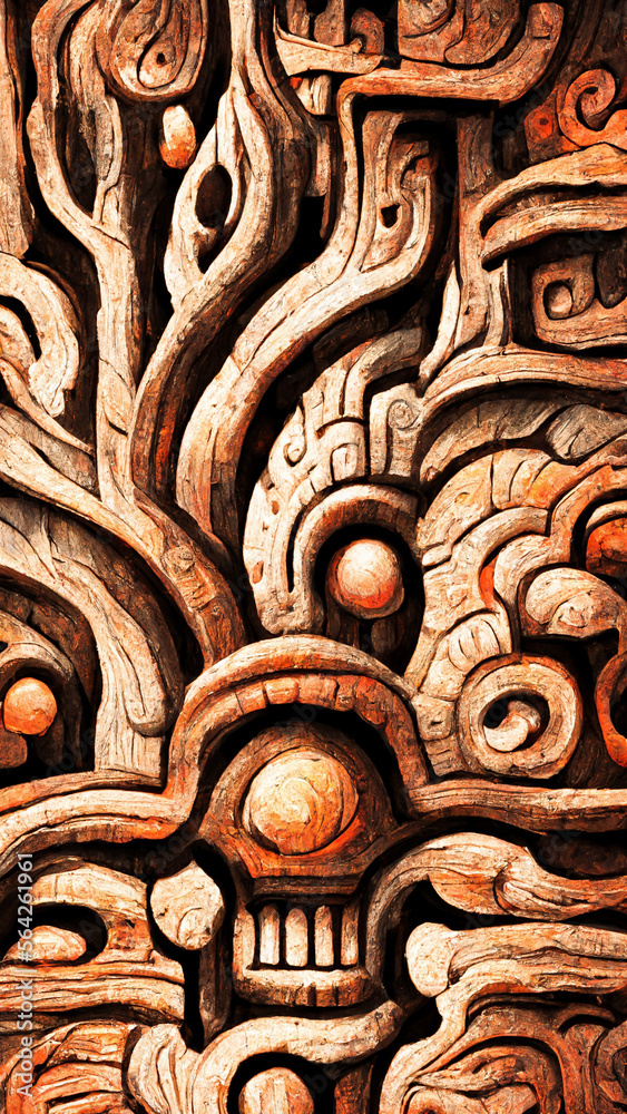 Mayan style wood Artistic colors background illustration art Generative AI Content by Midjourney Mayan style wood Artistic colors background illustration art Generative AI Content by Midjourney