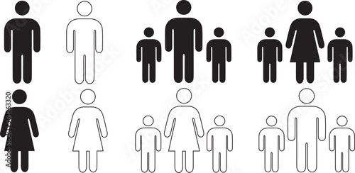 Set of family silhouettes. Sticky man vector