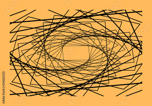 Líneas negras en forma de espiral sobre fondo amarillo mostaza