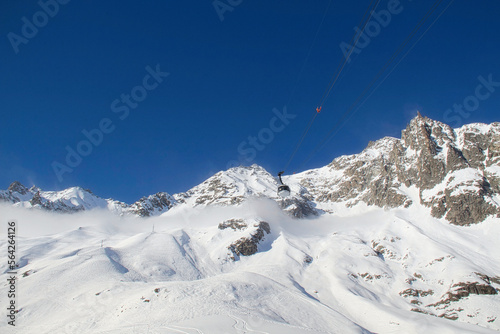 With Skyway Mont Blanc high in the Alps, Italy, Aosta Valley. Near to Mont Blanc at 3,466 metres, Courmayeur.