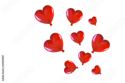 3D Valentine's day Hearts background with red balloon flat lay, clipping path.