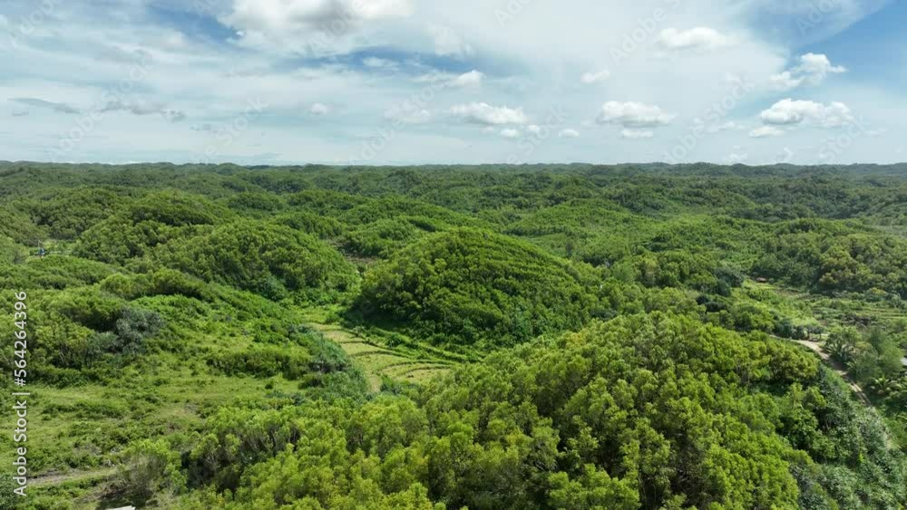 Aerial view of green valleys and hills in Gunung Kidul, Yogyakarta, Indonesia. Aerial view of green valleys and hills in Gunung Kidul, Yogyakarta, Indonesia.