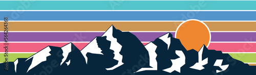 Vintage styled mountains banner design. Mountains sunset silhouette. Vector illustration.
