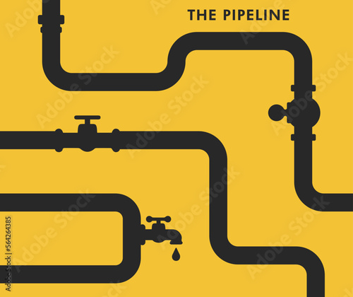 Pipeline infographic. Oil, water flat valve vector design. Pipeline construction isolated
