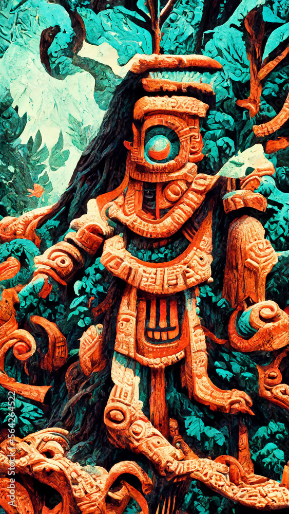 forest Maya ancient culture. Aztec and Inca civilization illustration art Generative AI Content by Midjourney
