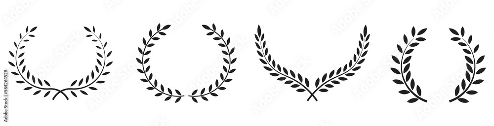 A set of Laurel wreath vector award branch victory icon. Winner laurel wreath vintage leaf emblem.