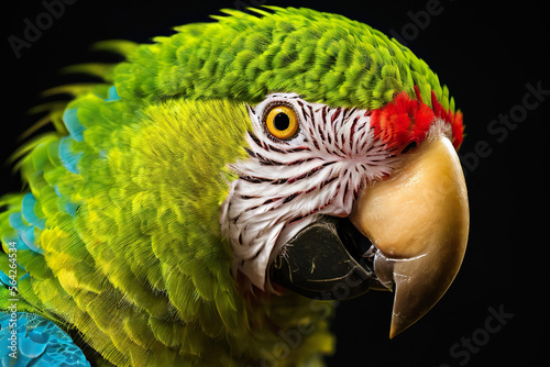Macaw parrot on black background, Generative AI