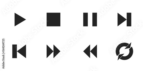 Media player icon set, play, stop, pause, next, previous, forward, backward, reload, silhouette media player icon