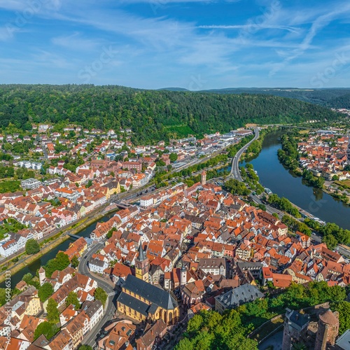 Die historische Altstadt von Werthaim zwischen Main und Tauber von oben photo