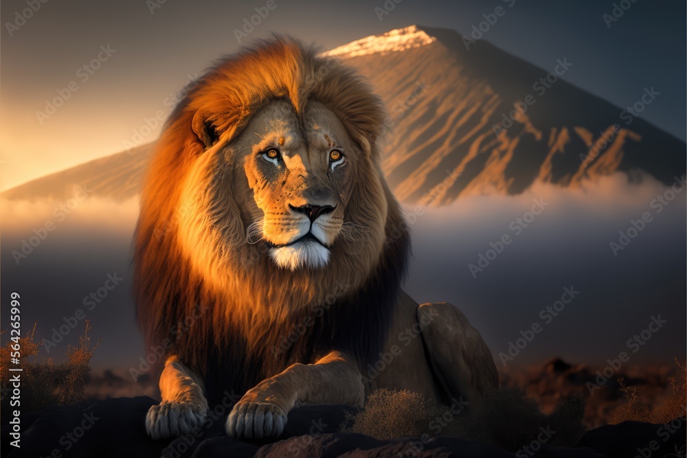 lion in the sunset in the wild made with generative ai