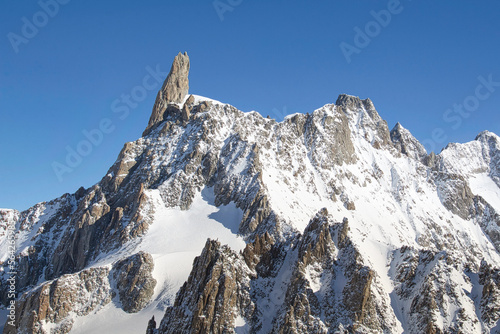 With Skyway Mont Blanc high in the Alps, Italy, Aosta Valley. Near to Mont Blanc at 3,466 metres, Courmayeur.The Giant's Tooth.