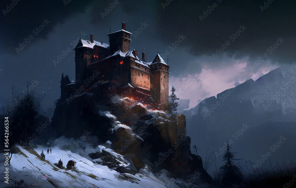 Medieval old castle on top of a mountain. Generative AI illustration ...