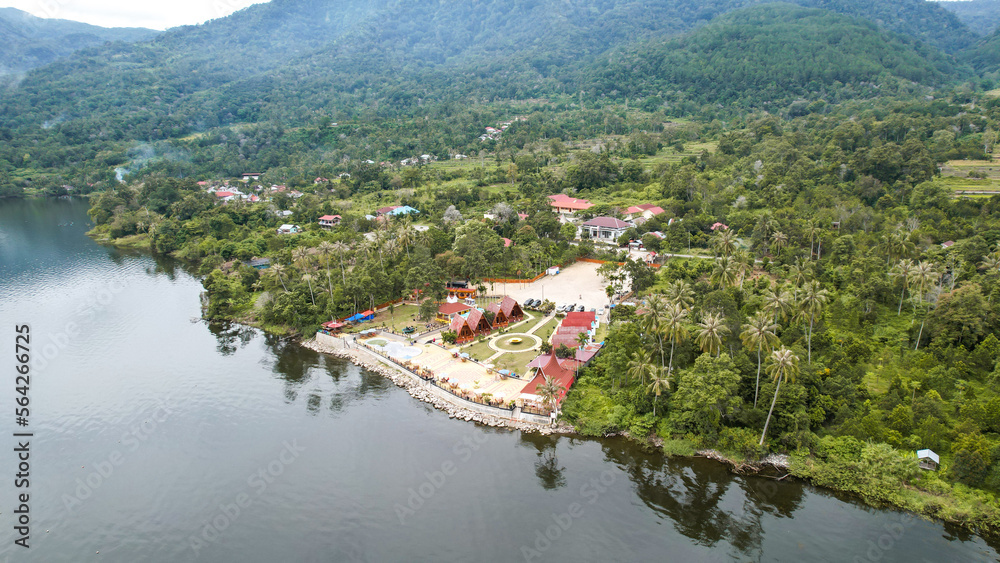 Aerial view of Danau Singkarak. Singkarak lake is one of the beautiful lake located in West Sumatera attracting thousands of tourists. 