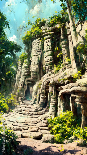 Mayan civilization forest land cave illustration art Generative AI Content by Midjourney