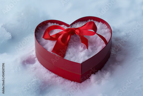 Valentine red heart shaped gift box, Generative AI