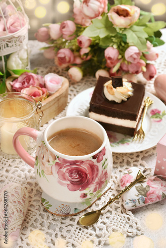 Romantic style coffee and cake
