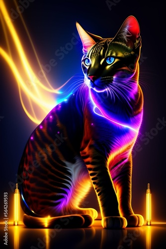 Bengal feline with sparkly electrical energy effect radiating, created with Generative AI technology