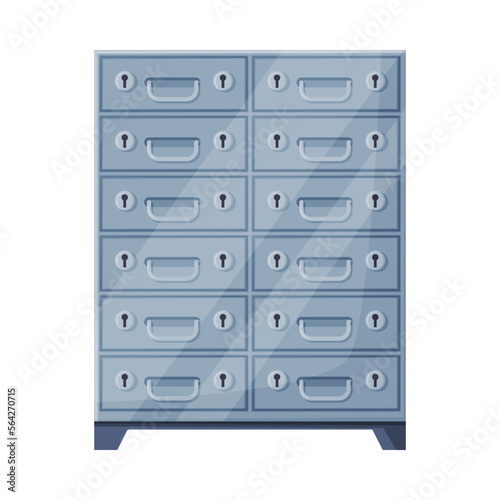 Closed Metal Safe or Strongbox with Drawer for Securing Valuable Object Vector Illustration