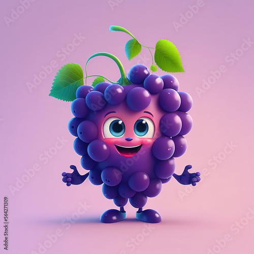 Cute Happy Grapes Character Cartoon 3D. Generative AI
