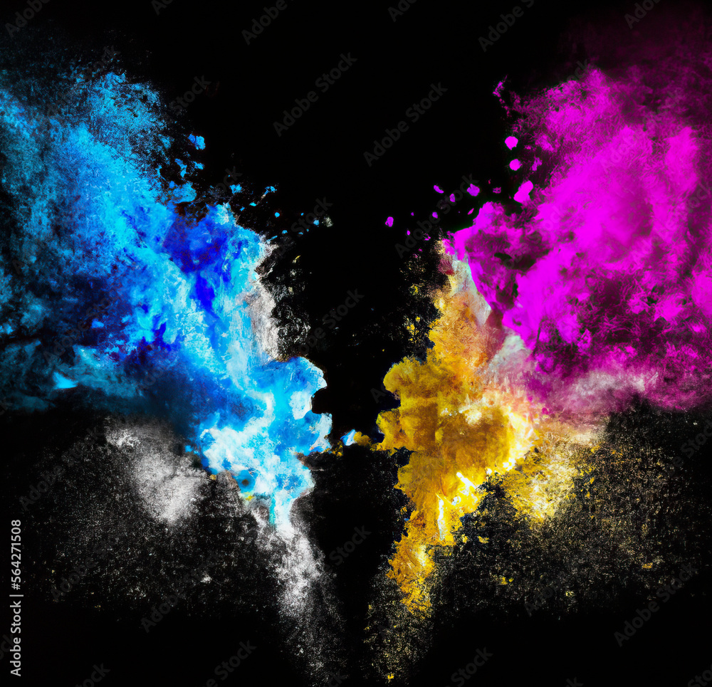 Colorful powder double explosion on black background