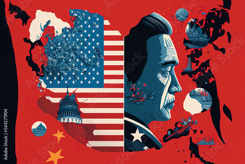 Conceptual digital illustration that represents the ongoing global geopolitical tensions between USA and China - Ai generated content photo