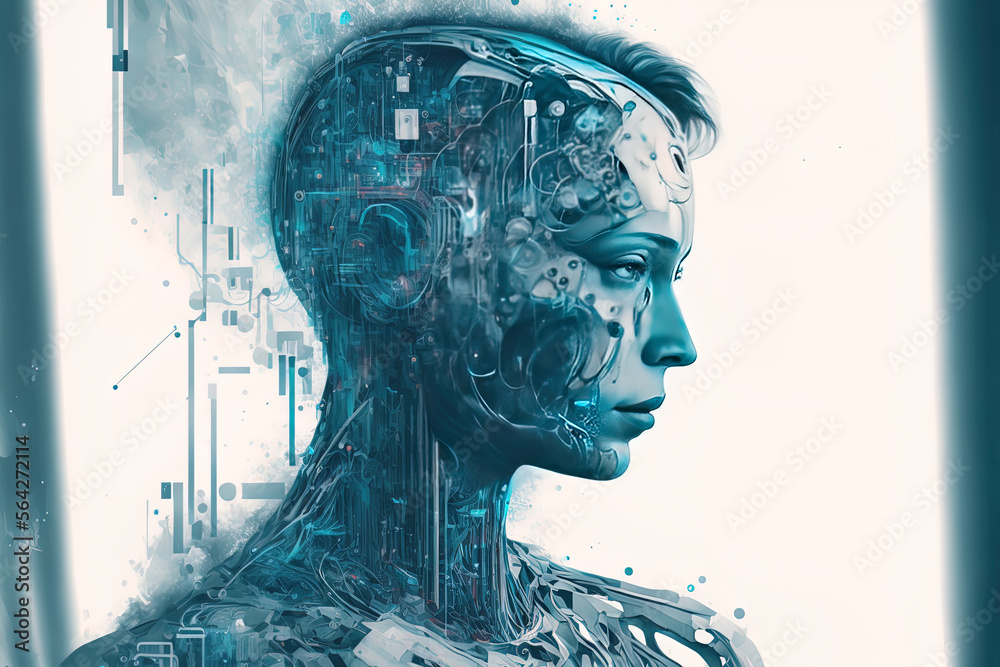 Android, robot, cyborg, illustration representing the concept of how artificial intelligence is revolutionizing the world of work - AI Generated content