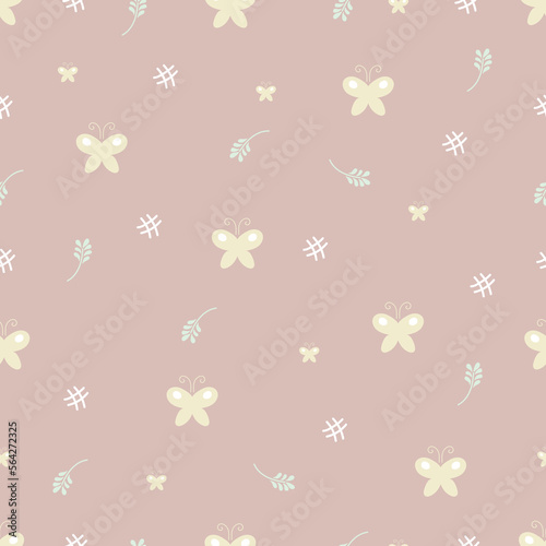 Pink pastel butterfly tiny cute doodle pattern