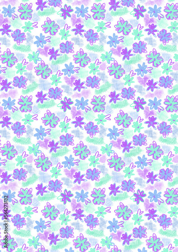 Seamless Neon Color Hand Drawing Floral Pattern